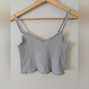 Aerie Light Gray Ribbed Seamless Corset Bra Top Ruffle Size L Casual Loungewear